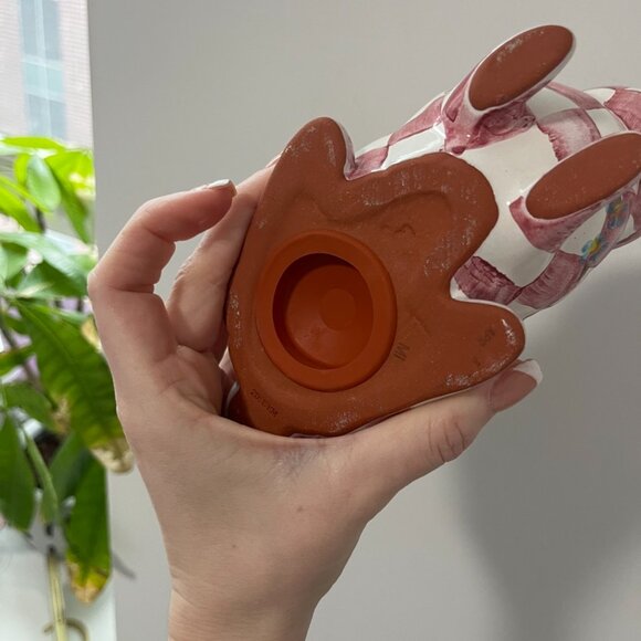 Mackenzie Childs Pink & White Quilted Bunny Bank - Picture 2 of 5